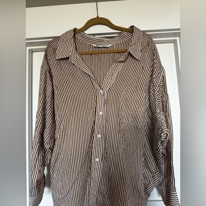 Zara Brown and White Striped Oversized Blouse